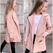 Flaušový kabát s náplety pink
