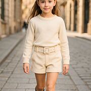 Teplé flauš kraťasy s kamínky a páskem béžové