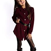 Podzimní košilové šaty s páskem bordo