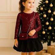 Glam flitr šaty s kabelkou bordo