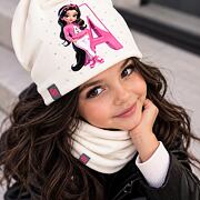 Pink Academy čepice + nákrčník s kamínky off white