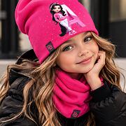 Academy čepice + nákrčník s kamínky dark pink