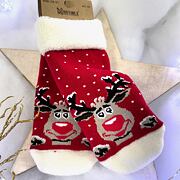 Vánoční froté teplé ponožky sobík red