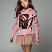 Teddy mikinová hoodie tunika s tylem pink