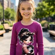 Černá žebrovaná blůzka Girl & Cat purple