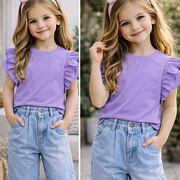 Bavlněné triko s řasením fialové