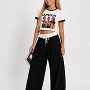 Huntrix crop triko + široké kalhoty BLACK