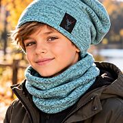 Deer melange beanie čepice + maxi nákrčník tyrkys
