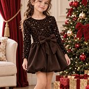 Sváteční flitr velvet šaty Royal bow chocolate