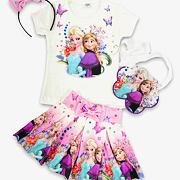 4-dílný Frozen pink set - sukně, triko, kabelka, čelenka