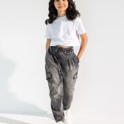 All for kids soft denim barel jeans ice black