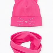 Cat čepice s ouškama + nákrčník PINK