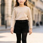 Teplé flauš kraťasy s kamínky a páskem černé