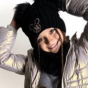 Zimní kulich s pompony + nákrčník BLACK