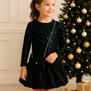 Glam flitr šaty s kabelkou smaragd