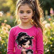 Černá žebrovaná blůzka Girl & Cat malinová