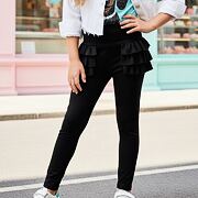 Žebrované legíny s volánky černé