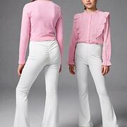 Stretch žebrované zvonáče s řasením vzadu WHITE