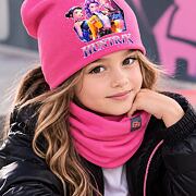 Huntrix čepice s kamínky + nákrčník pink