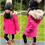 Zimní dlouhá bunda s maxi chlupem - růžová