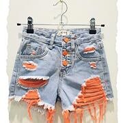 Fashion ripped jeans kraťasy orange