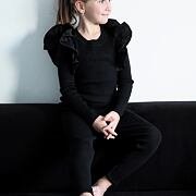 Úpletový teplý komplet - svetřík a kalhoty černé
