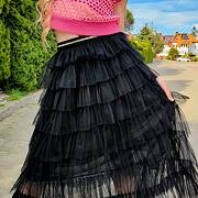 Midi vrstvená tylová sukně černá