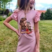 Princess žebrované pudrové šaty
