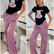 FASHION maxi volné lounge tepláky lila