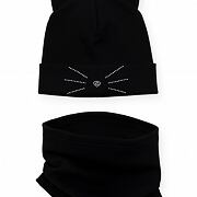 Cat čepice s ouškama + nákrčník BLACK