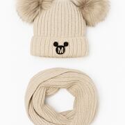 Zimní kulich s pompony + nákrčník BEIGE