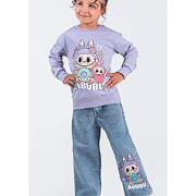 Labubu mikina + volné džíny lila