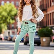 Fashion legínové kalhoty s volánky mint