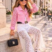 Glam lace denim bunda růžová