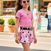 Denim puntíkaté kraťasy s páskem PINK