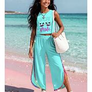 Vacay mode pompon letní beach set tyrkysový