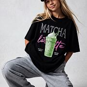 Matcha latte oversize triko s kamínky černé