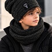 Deer melange beanie čepice + maxi nákrčník antracit