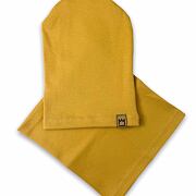 Mustard žebrovaná houmles čepka s nákrčníkem