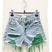 Fashion ripped jeans kraťasy green