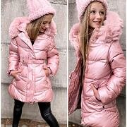 Zimní kabát s páskem pink