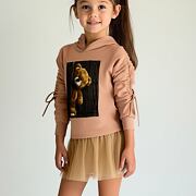 Teddy mikinová hoodie tunika s tylem beige
