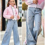 Volné široké denim rifle BUTTERFLY