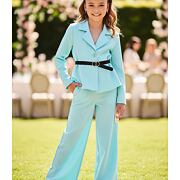 Elegant sako s páskem + volné kalhoty TYRKYS