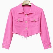 Růžová crop denim bunda