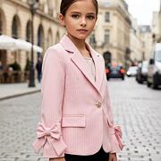 Girl boss pruhované mašličkové sako pink