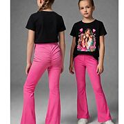 Stretch žebrované zvonáče s řasením vzadu DARK PINK