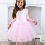 Princess krajkové šaty s maxi tylovou sukní růžové