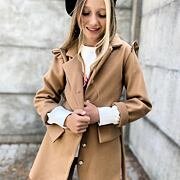 Flaušový kabát s řasením beige