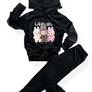 Labubu soft velur tepláková souprava černá